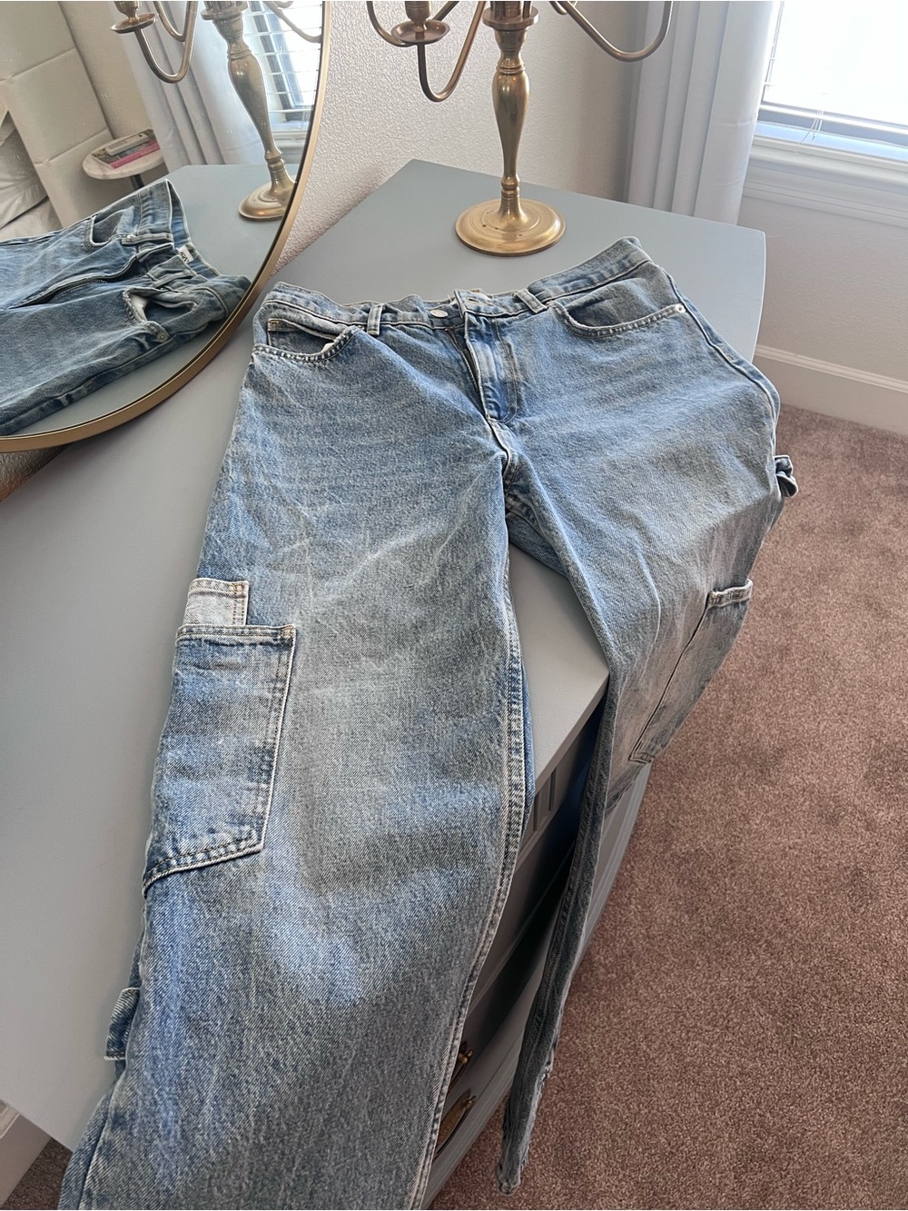 Zara women’s Light Blue Denim Carpenter Jeans